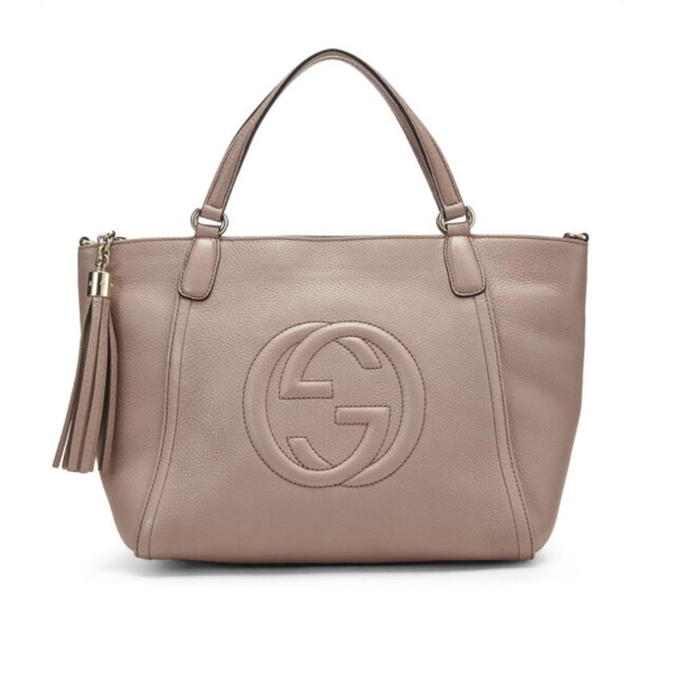 AUTH GUCCI PINK GRAINED LEATHER SOHO TOP HANDLE BAG